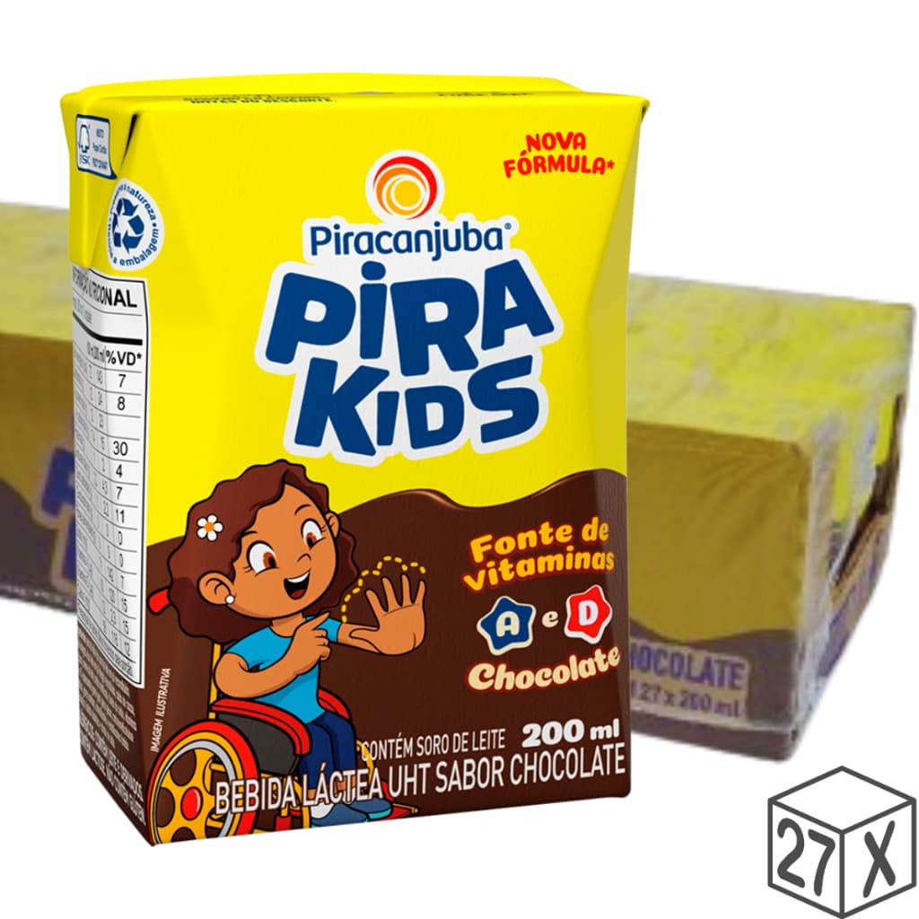 Pack 27 unidades Achocolatado Piracanjuba Pirakids 200ml - Caixa com 27x200ml