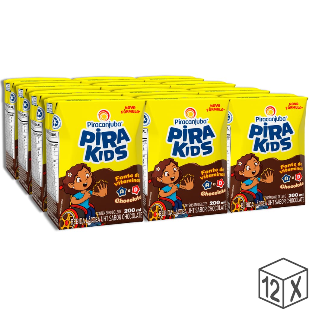 Pack 12 unidades Achocolatado Piracanjuba Pirakids 200ml - Kit com 12x200ml