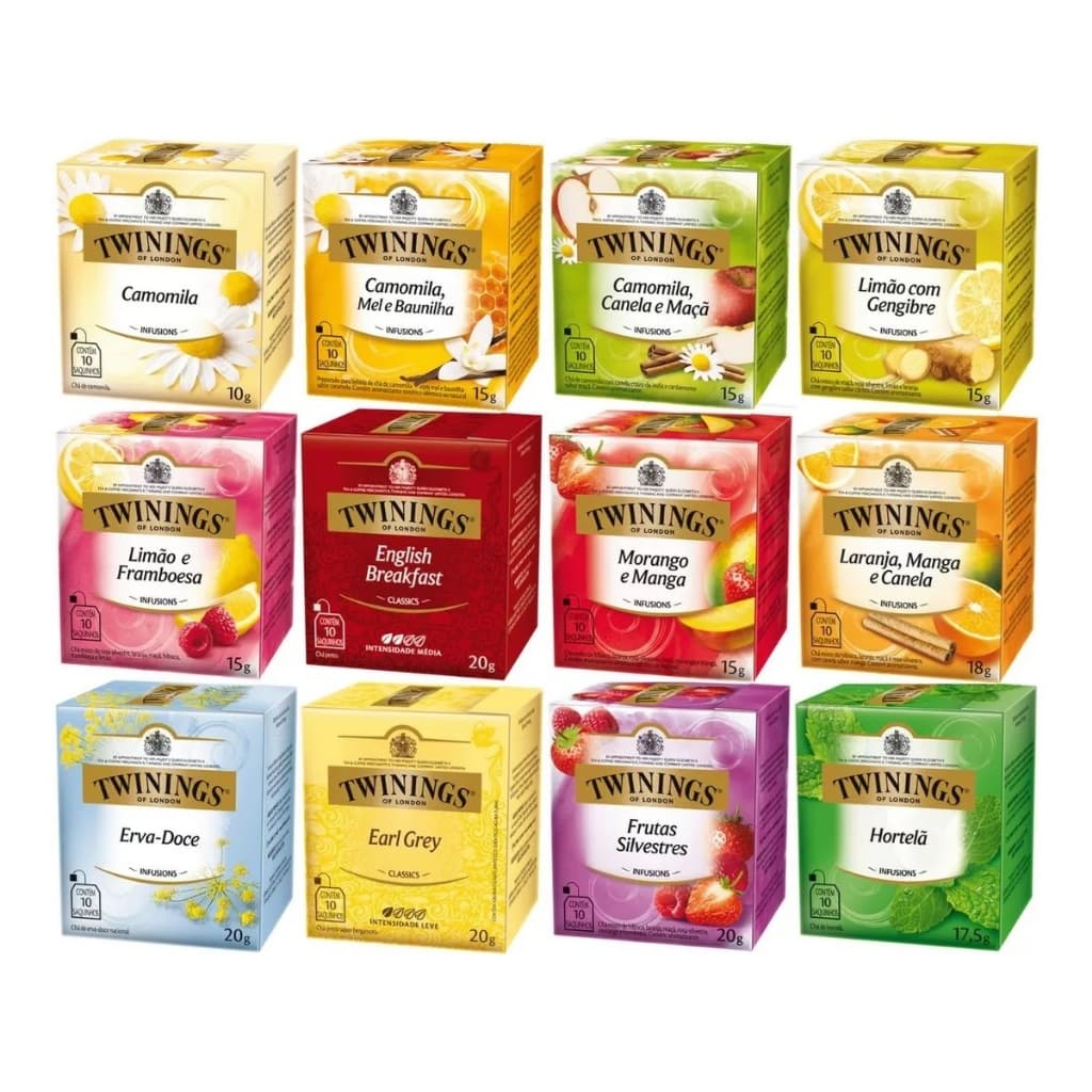 Cha Twinings Of London Sabores 10 saquinhos 15g Inglês Importado Chás Sabores Chá Preto Chá Verde Flex SP