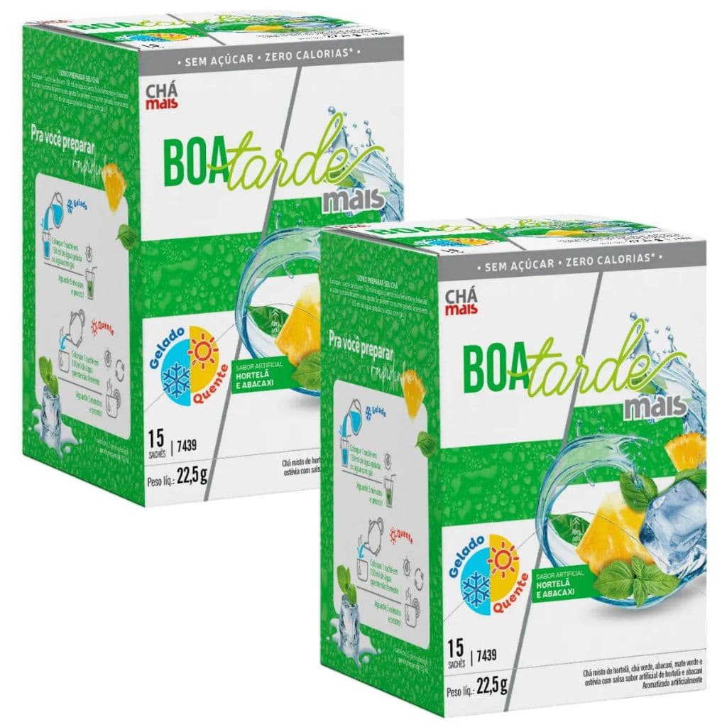 Kit 2 Chá Boa Tarde Mais (chá misto de hortelã, chá verde, abacaxi, mate verde) 15 Sachês - Chá mais