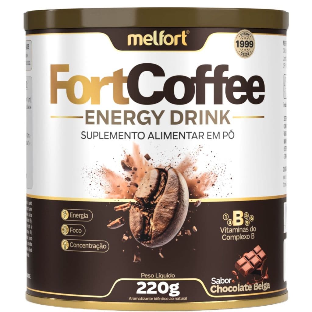 Fort Coffee Energy 220g Sabor Chocolate Belga Café Energético Solúvel - Café Conilon o Melhor do Brasil