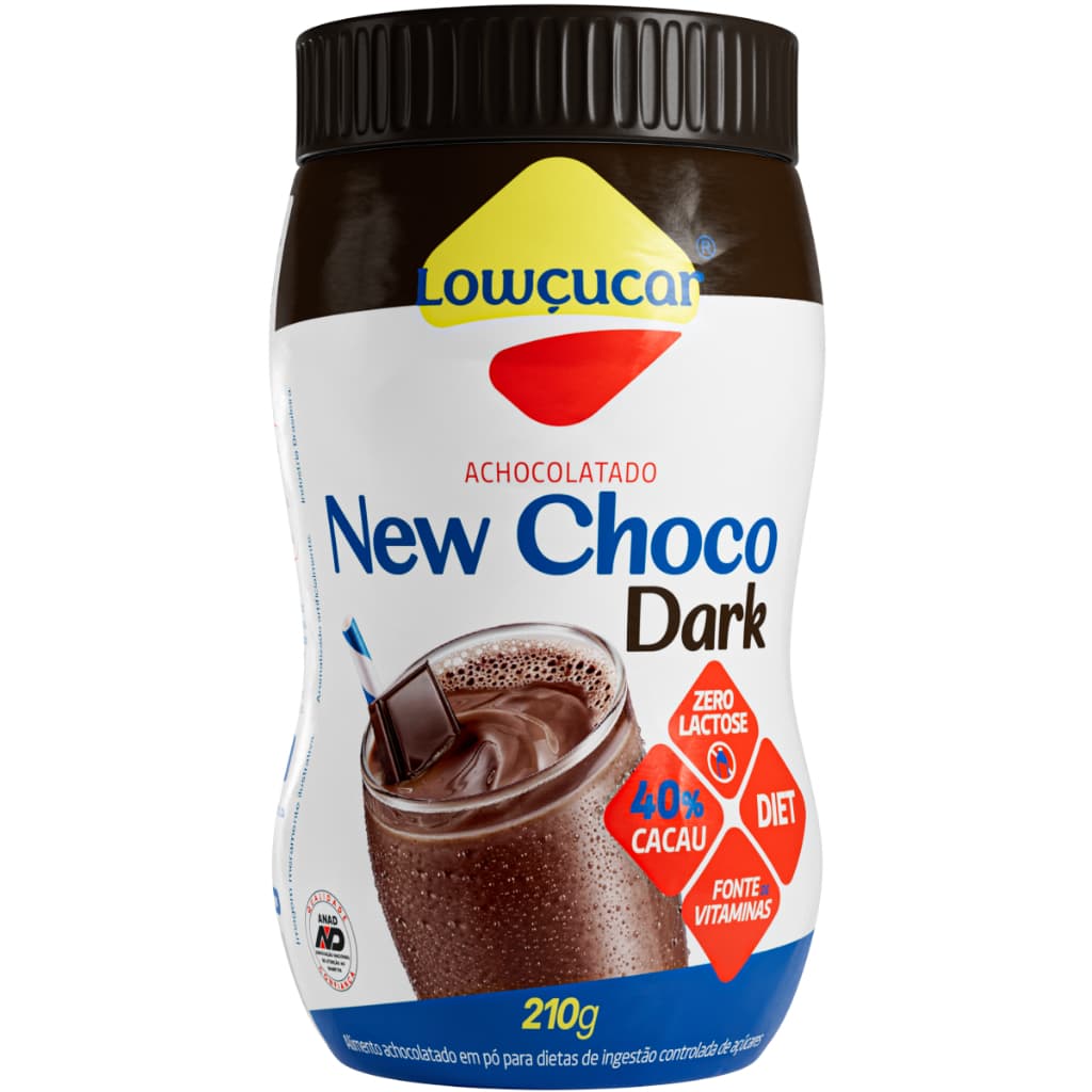 Achocolatado em pó New Choco Dark, Doces Diet Sem Glúten, 40% cacau 43% menos calorias Lowçucar 210g