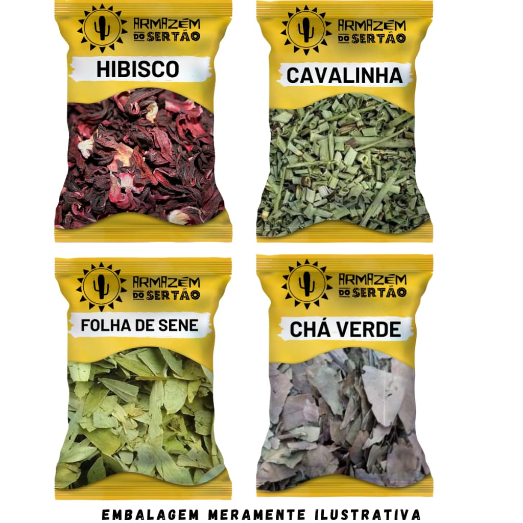 Kit Desinchá:  Chá de Cavalinha, Cha Verde, Chá de Hibisco e Chá de Sene