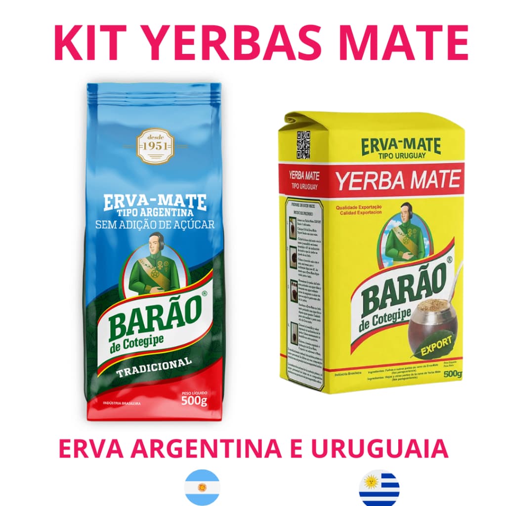 Kit com 2 erva-mate barão de cotegipe 500g 1 Argentina e 1 Uruguaia chimarrão mate gaucho mate amargo yerba mate