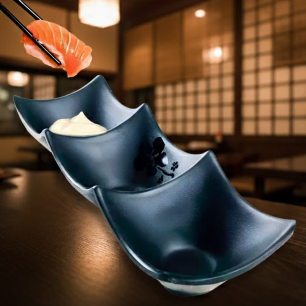 Molheira Tripartida Japonesa de Melamina Porta Shoyu e Molhos Orientais Funda - Bestfer