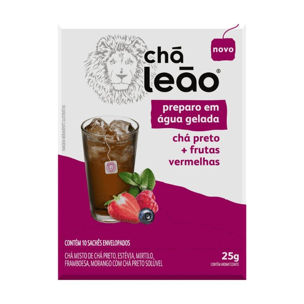 Chá Leão sabor Chá Preto e Frutas Vermelhas 10 sachês de 2,5g - Chá Leão