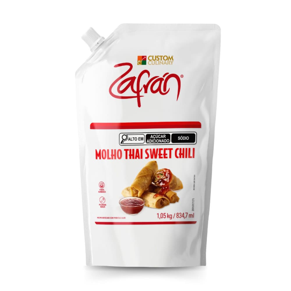Molho Sweet Chilli Zafrán Thai Apimentado 1.05Kg Bag Profissional Lanche Acompanhamento Hamburgueria