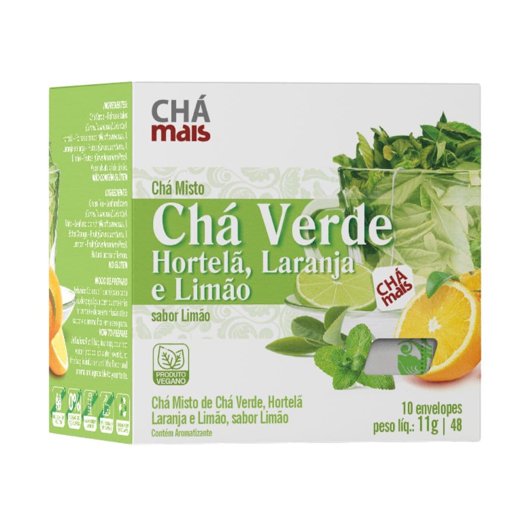 Chá Misto de Chá Verde, Hortelã, Laranja e Limão 10 sachês - Chá Mais