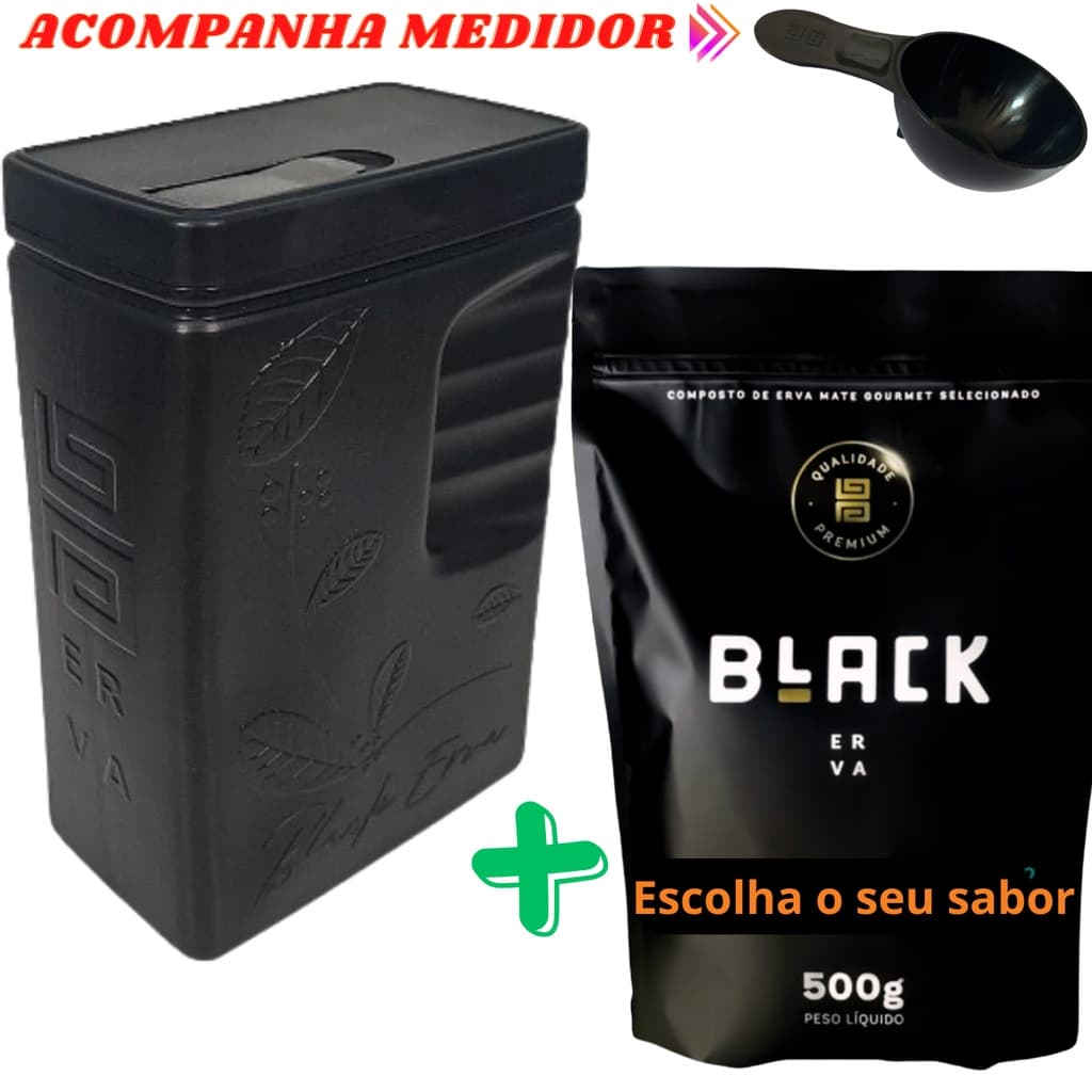 Kit Tereré 1 Erva Mate Tereré Black Erva + Porta Erva Mate Black Erva 500g Pote Erva Mate Mateira