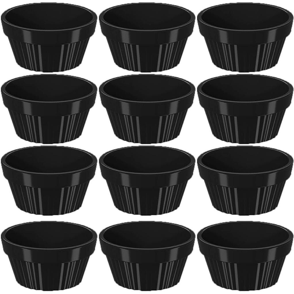 Kit 12 Ramekin 30ml Molho Maionese Shoyu Restaurante Preto Ramequim Oriental Uno Coza Canelado